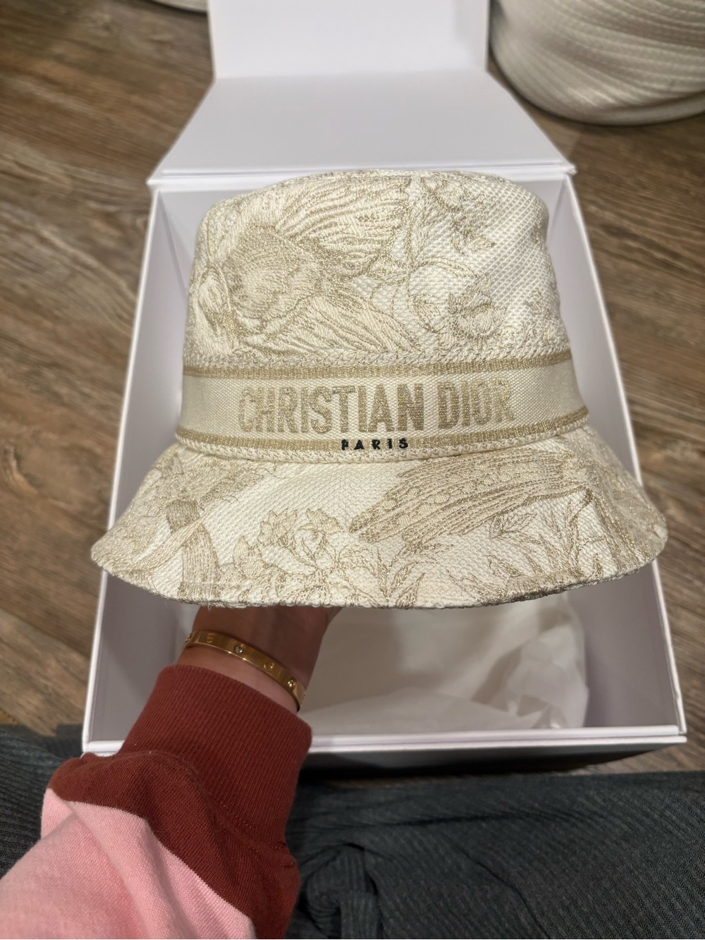 Dior Cream Toile de Jouy Embroidered Band Bucket Hat